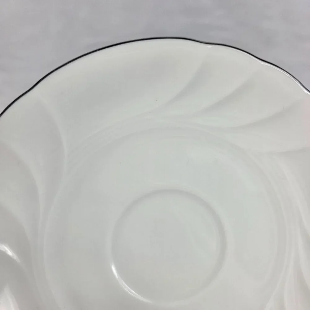 TWO (2) Mikasa Wedding Band Platinum Cup & Saucer Sets White Swirl Platinum Trim